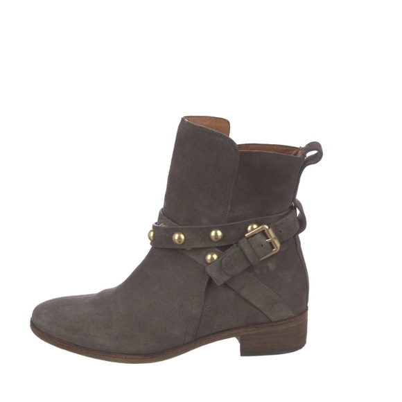 See by Chloe Neo Janis Metal Studded Buckle Suede Taupe Ankle Boot - Picture 10 of 10
